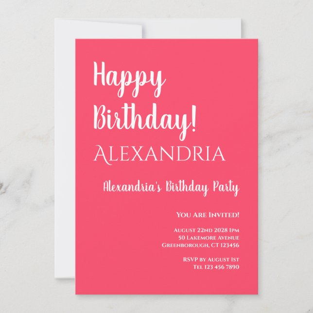 Invitation Anniversaire moderne rose heureux anniversaire (Devant)