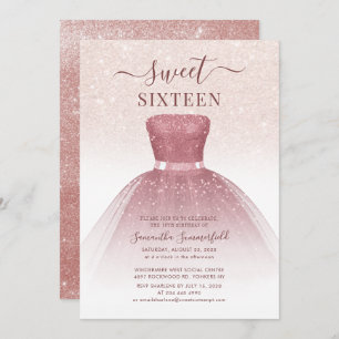 Invitation Anniversaire Moderne Sweet 16 Rose Gold Script Pai