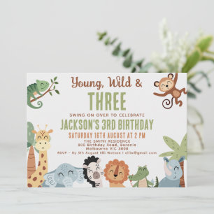Invitation Anniversaire Modifiable Brun Vert Jeune Sauvage Tr