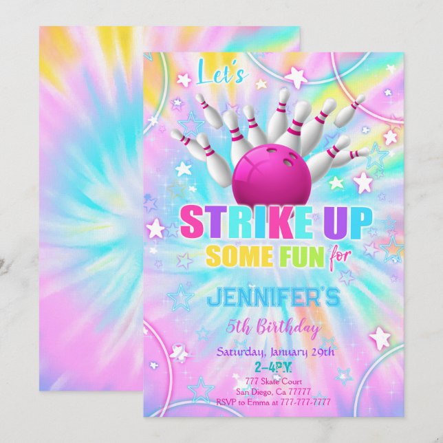 Invitation anniversaire modifiable de bowling (Devant / Derrière)