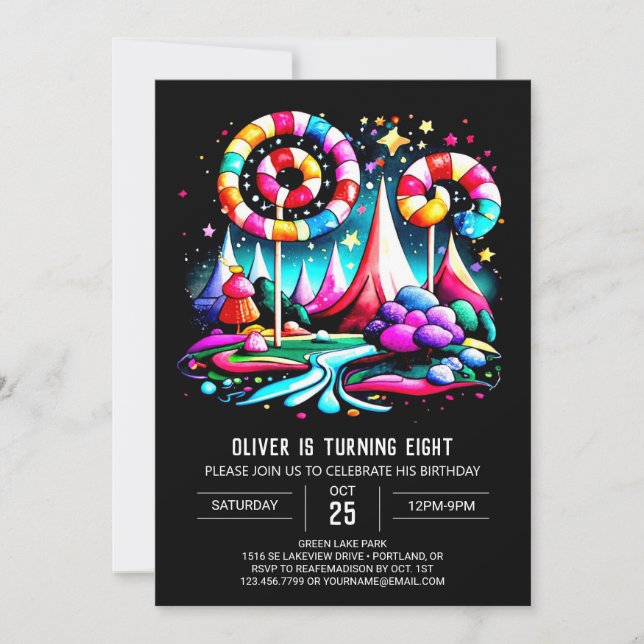 Invitation Anniversaire modifiable de Candyland moderne (Devant)