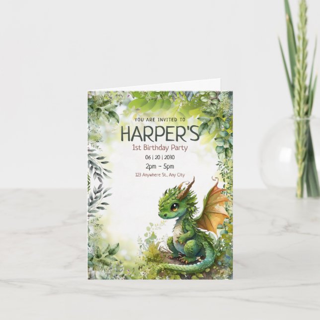 Invitation anniversaire modifiable Dragon 1er anni (Devant)