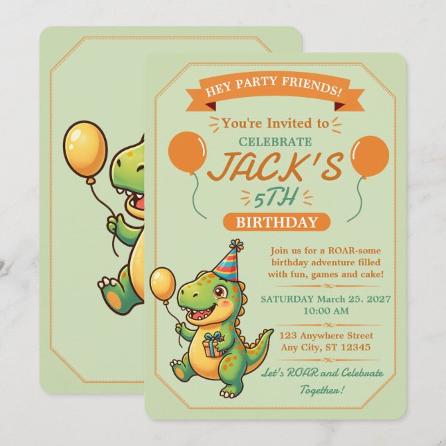 Invitation anniversaire modifiable pour garçon ave (Devant / Derrière)