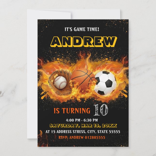 Invitation anniversaire modifiable pour les sports (Devant)