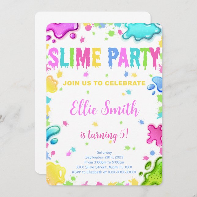 Invitation anniversaire modifiable Slime (Devant / Derrière)