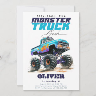 Invitation Anniversaire Monster Truck Bleu