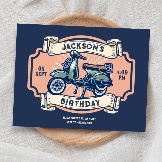 Invitation Anniversaire moto classique vintage rétro (Créateur téléchargé)