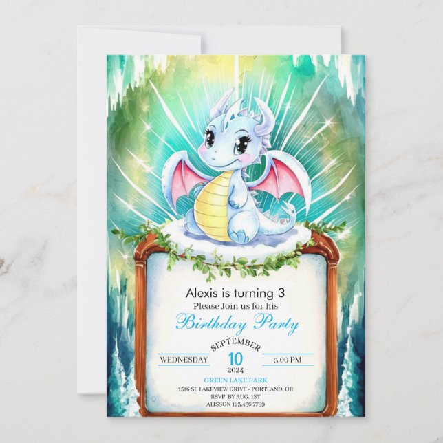Invitation Anniversaire mystique du Dragon mignon (Devant)