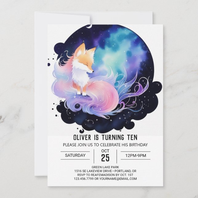 Invitation Anniversaire mystique du renard des bois (Devant)