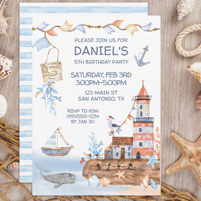 Invitation Anniversaire Nautique du phare (Nautical Kid's Birthday Party Invitation)