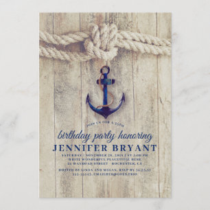 Invitation Anniversaire nautique rustique d'Ancre de bleu