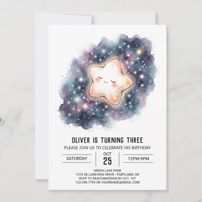 Invitation Anniversaire Navy Galaxy Star (Devant)