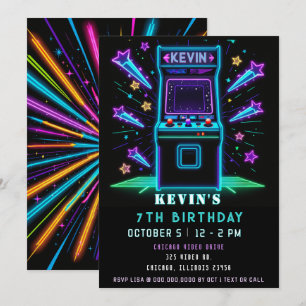 Invitation Anniversaire Neon Arcade Fun Gaming