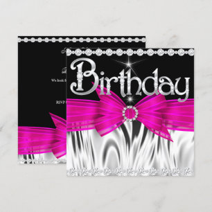 Invitation Anniversaire Nœud Rose Chaud Noir Argent Fête