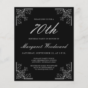 Invitation anniversaire noir argenté vintage budge