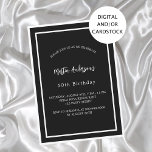 Invitation Anniversaire noir blanc minimaliste homme gars<br><div class="desc">Une invitation moderne,  élégante et raffinée. Un arrière - plan noir décoré de cadres blancs. Personnalisez et ajoutez un nom et des détails. Texte blanc.</div>