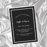 Invitation Anniversaire noir blanc minimaliste homme type lux<br><div class="desc">Une invitation moderne et élégante. Un arrière - plan noir décoré de cadres blancs. Personnalisez et ajoutez un nom et des détails. Texte blanc.</div>