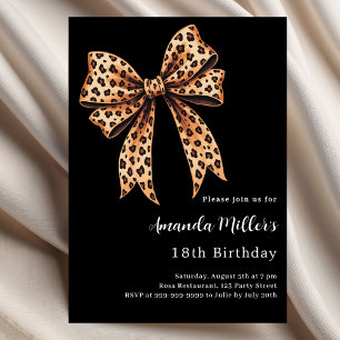 Invitation Anniversaire noir brun arc empreinte de léopard