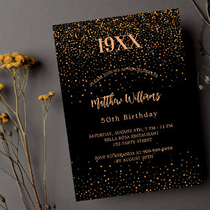 Invitation Anniversaire noir confetti année naissance luxe