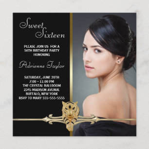 Invitation Anniversaire noir de sweet sixteen de photo de