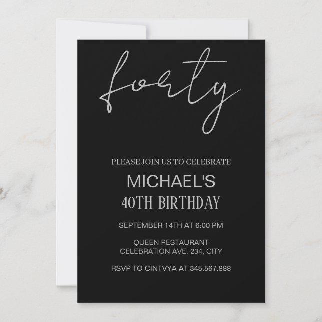 Invitation anniversaire Noir et Argent, noir argen (Devant)
