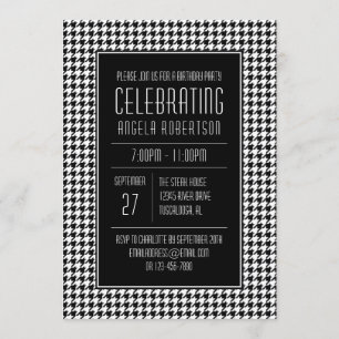Invitation Anniversaire noir et blanc de pied-de-poule