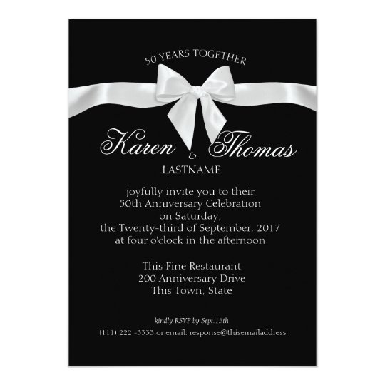 Invitation Anniversaire Noir Et Blanc De Ruban Cinquantieme Zazzle Fr