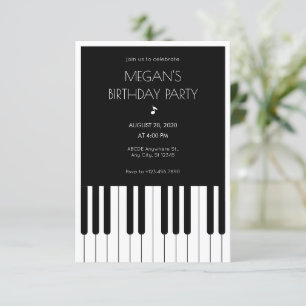 Invitation Anniversaire noir et blanc pour piano de musique