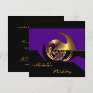 Invitation Anniversaire Noir et Violet Or Abstrait