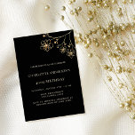 Invitation Anniversaire noir floral minimaliste luxe<br><div class="desc">Une invitation moderne,  élégante et minimaliste à la fête d'anniversaire. Un arrière - plan de couleur noire décoré de faux floraux d'or. Personnalisez et ajoutez votre nom et les détails de votre fête.</div>