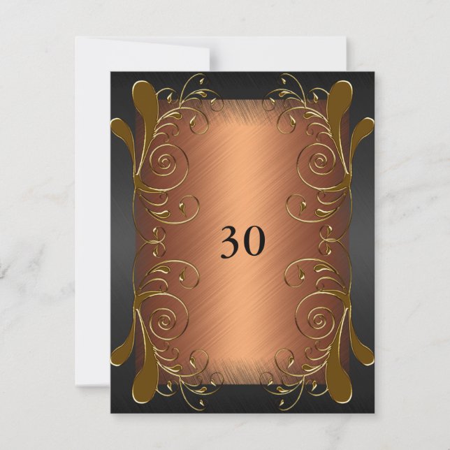 Invitation Anniversaire Noir foncé & Rouille Or Fl (Devant)