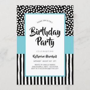 Invitation Anniversaire noir lunatique de blanc et d'Aqua