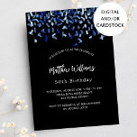 Invitation Anniversaire noir marine bleu confetti<br><div class="desc">Une invitation moderne,  élégante et raffinée. Un arrière - plan noir décoré de confettis bleus. Personnalisez et ajoutez un nom et des détails. Texte blanc.</div>