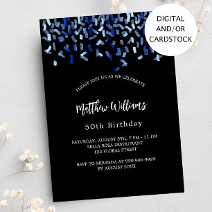 Invitation Anniversaire noir marine bleu confetti