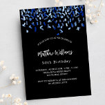 Invitation Anniversaire noir marine bleu confetti luxe<br><div class="desc">Une invitation moderne,  élégante et raffinée. Un arrière - plan noir décoré de confettis bleus. Personnalisez et ajoutez un nom et des détails. Texte blanc.</div>