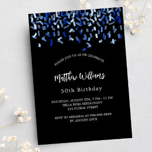 Invitation Anniversaire noir marine bleu confetti luxe