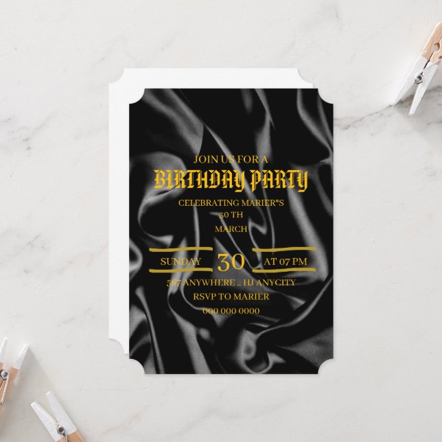 Invitation anniversaire Noir & Or, 30 ans Invitati (Devant/Arrière en situation)
