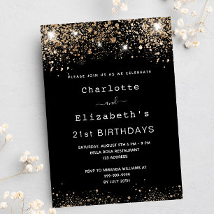 Invitation Anniversaire noir or deux personnes amis luxe