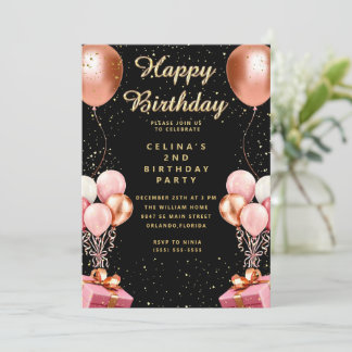 Invitation anniversaire noir pailleté et doré