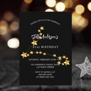 Invitation Anniversaire Noir Pisces constellation d'étoiles