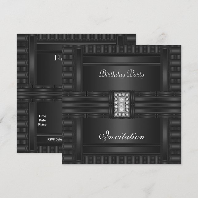 Invitation Anniversaire Noir Sur Bijou Diamant Noi (Devant / Derrière)