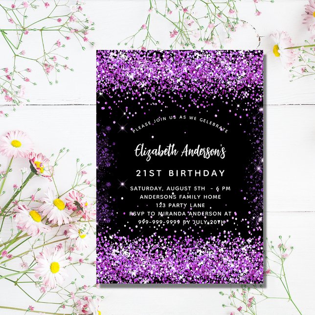 Invitation Anniversaire noir violet luxe (Créateur téléchargé)