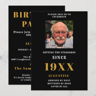 Invitation Anniversaire Nom du Modèle photo Elegant Black Gol