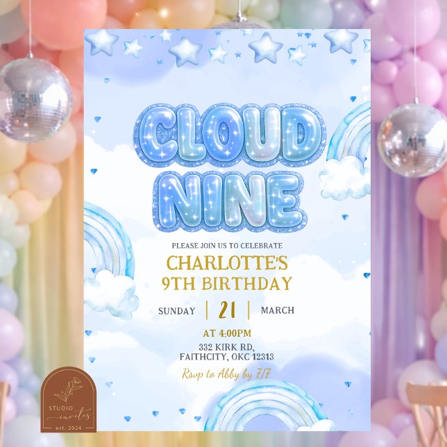Invitation Anniversaire Nuage Neuf Pastel Bleu (Créateur téléchargé)
