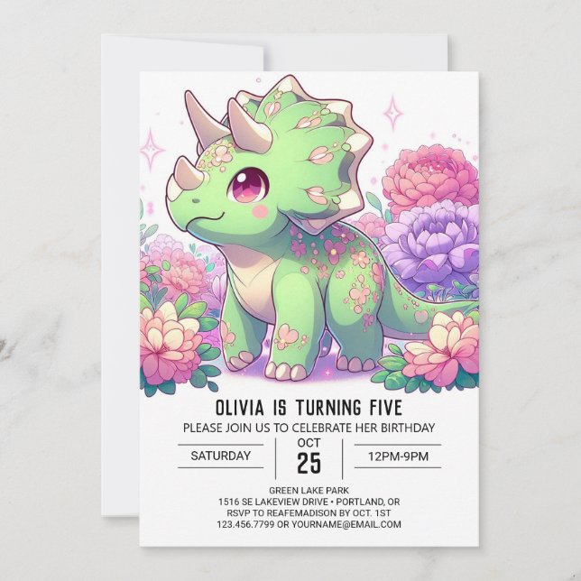 Invitation Anniversaire numérique Boho Pastel Dinosaur (Devant)