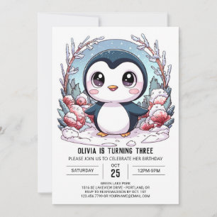 Invitation Anniversaire numérique de Penguin élégant en hiver