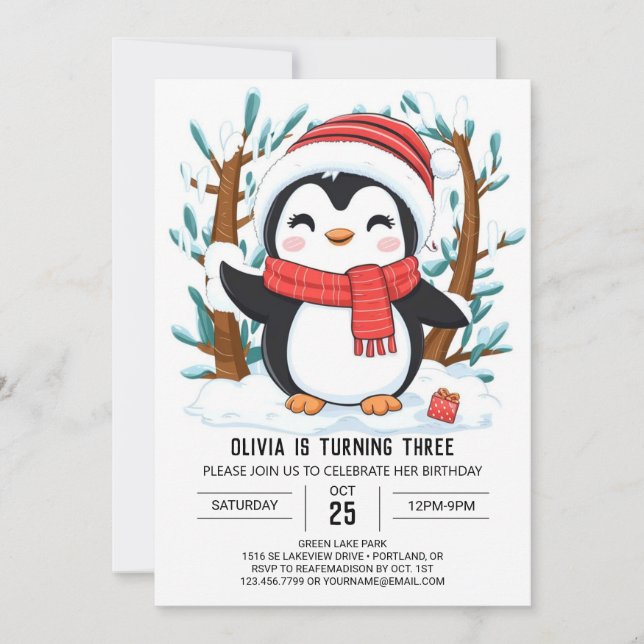 Invitation Anniversaire numérique de pingouin de rêve mignonn (Devant)