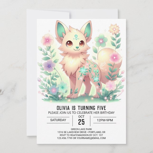 Invitation Anniversaire numérique du loup de forêt de filles  (Devant)