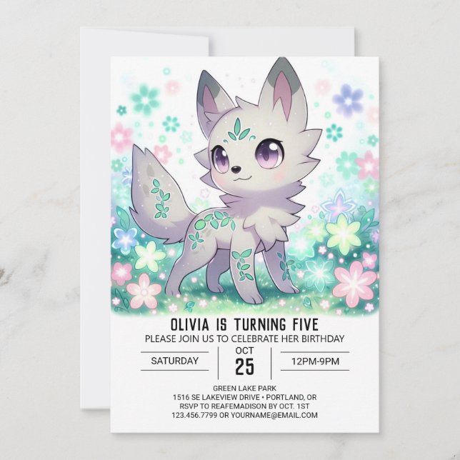 Invitation Anniversaire numérique du loup de forêt doux (Devant)