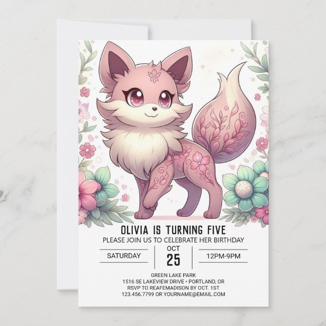 Invitation Anniversaire numérique du loup doux magique (Devant)